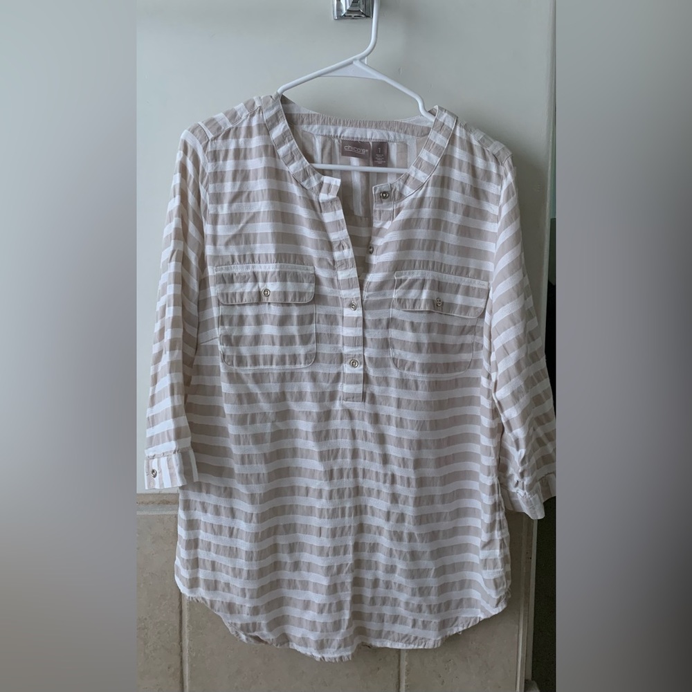 CHiCO’S Viscose/Cotton Blend Blouse Women’s 1 (M/8) Summer Beach Lightweight